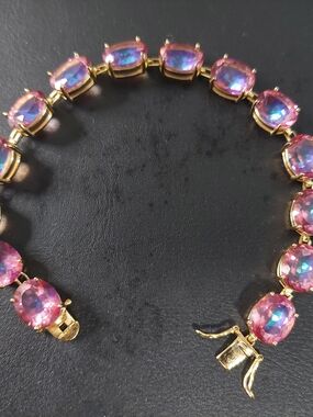 Ross-Simons STERLING .925 Vermeil Plated 8 In Bracelet. 14 11x9 mm  Pink Stones